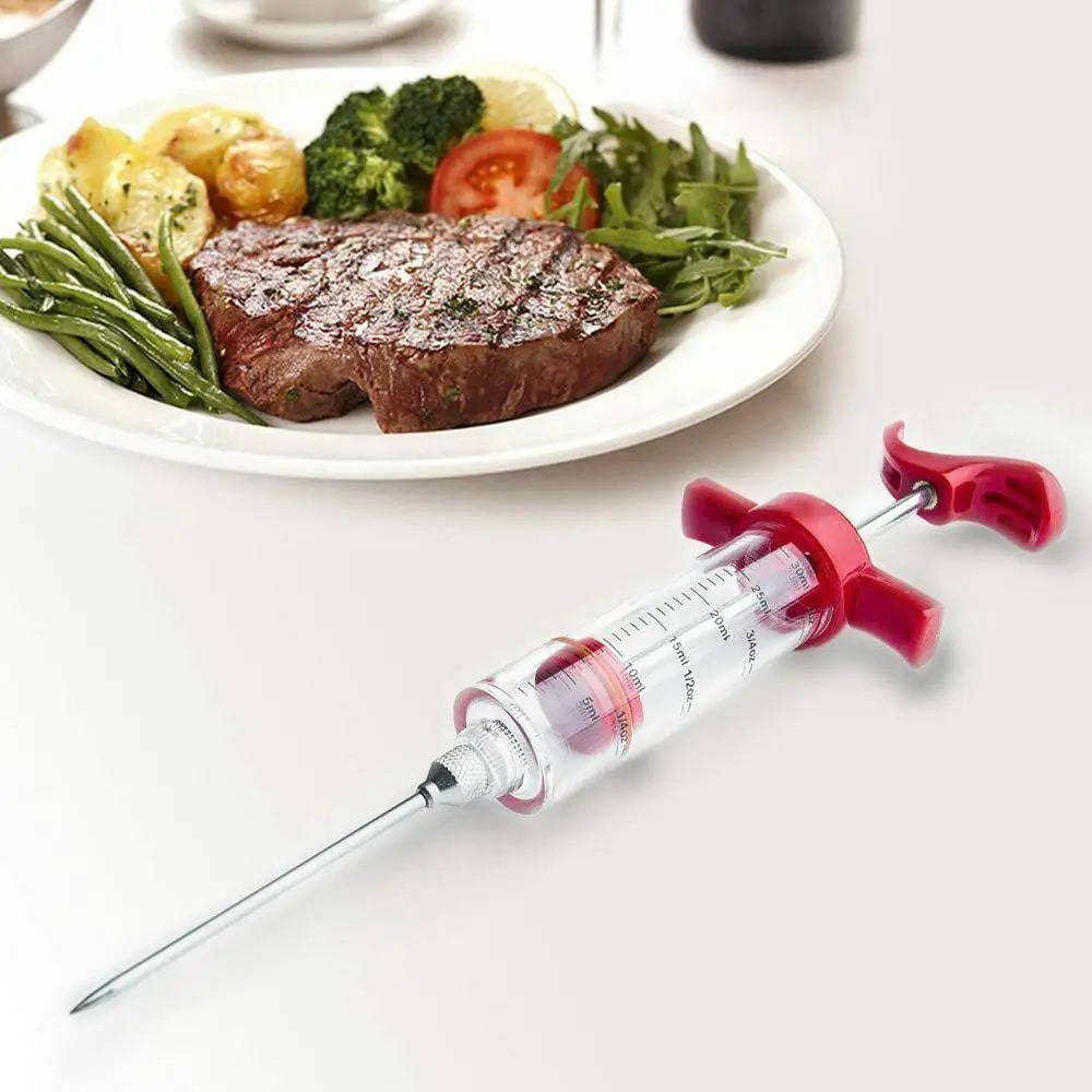 Barbecue Sauce Injector with Stainless Steel Needle, Red Plastic, 22cm