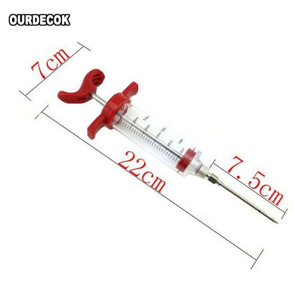 Barbecue Sauce Injector with Stainless Steel Needle, Red Plastic, 22cm