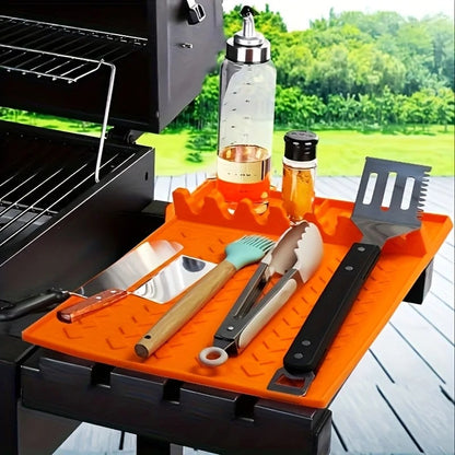 Silicone BBQ Side Burner Rack Mat and Utensil Holder, 39 x 26.5cm