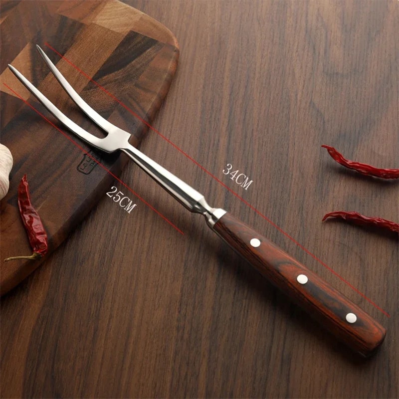 Stainless Steel Barbecue Fork with Wooden Handle, 30cm or 34cm - C