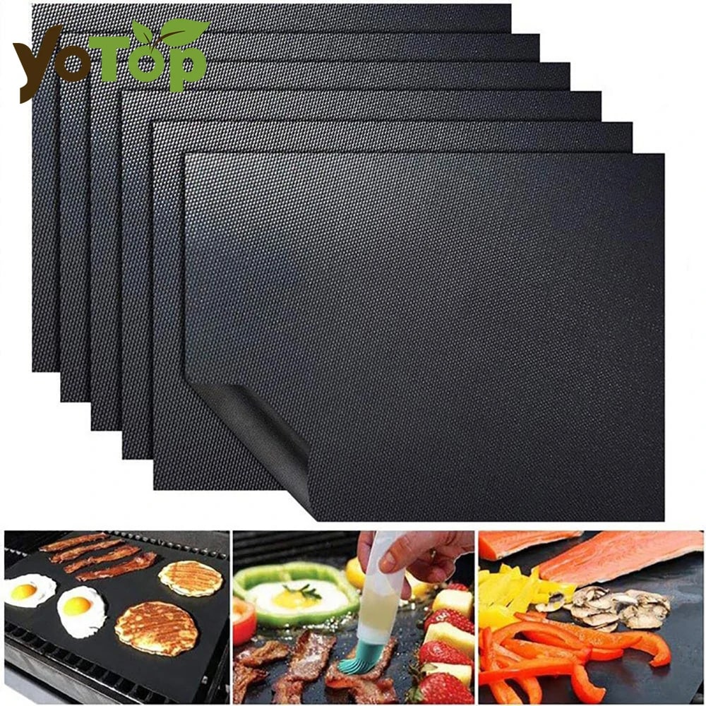 YOTOP PTFE BBQ Grill Mat 40 x 33cm Black 0.2mm Reusable Non-Stick