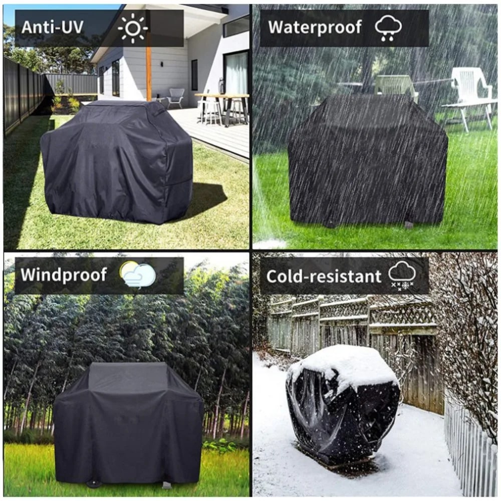 Black 210D Oxford Cloth BBQ Grill Cover, Waterproof Outdoor Barbecue Protection