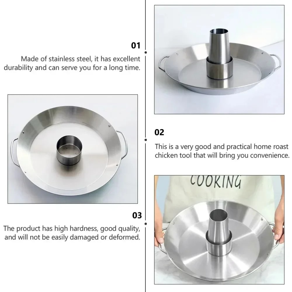 Stainless Steel Upright Chicken Roasting Pan and Holder Silver 24 x 24 x 14cm