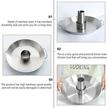 Stainless Steel Upright Chicken Roasting Pan and Holder Silver 24 x 24 x 14cm