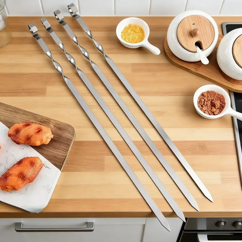 6-Piece Flat Metal BBQ Skewers, 40cm, 45cm or 50cm
