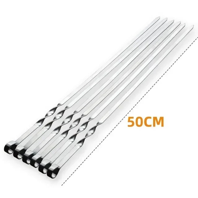 6-Piece Flat Metal BBQ Skewers, 40cm, 45cm or 50cm - 6PCS-50CM