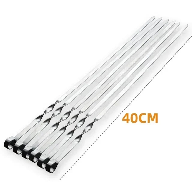 6-Piece Flat Metal BBQ Skewers, 40cm, 45cm or 50cm - 6PCS-40CM