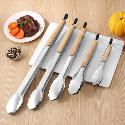 Leeseph Stainless Steel BBQ Tongs with Wooden Handle, 7 to 16 Inch Sizes
