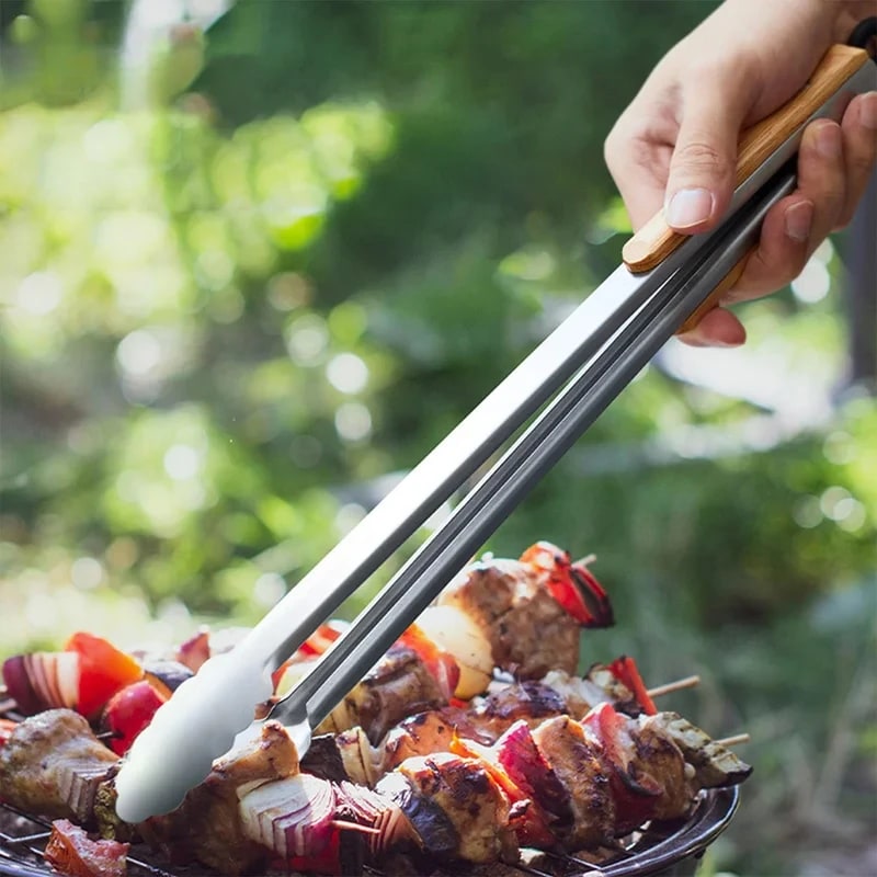 Leeseph Stainless Steel BBQ Tongs with Wooden Handle, 7 to 16 Inch Sizes