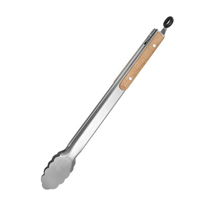 Leeseph Stainless Steel BBQ Tongs with Wooden Handle, 7 to 16 Inch Sizes - 39.5cm-14inch