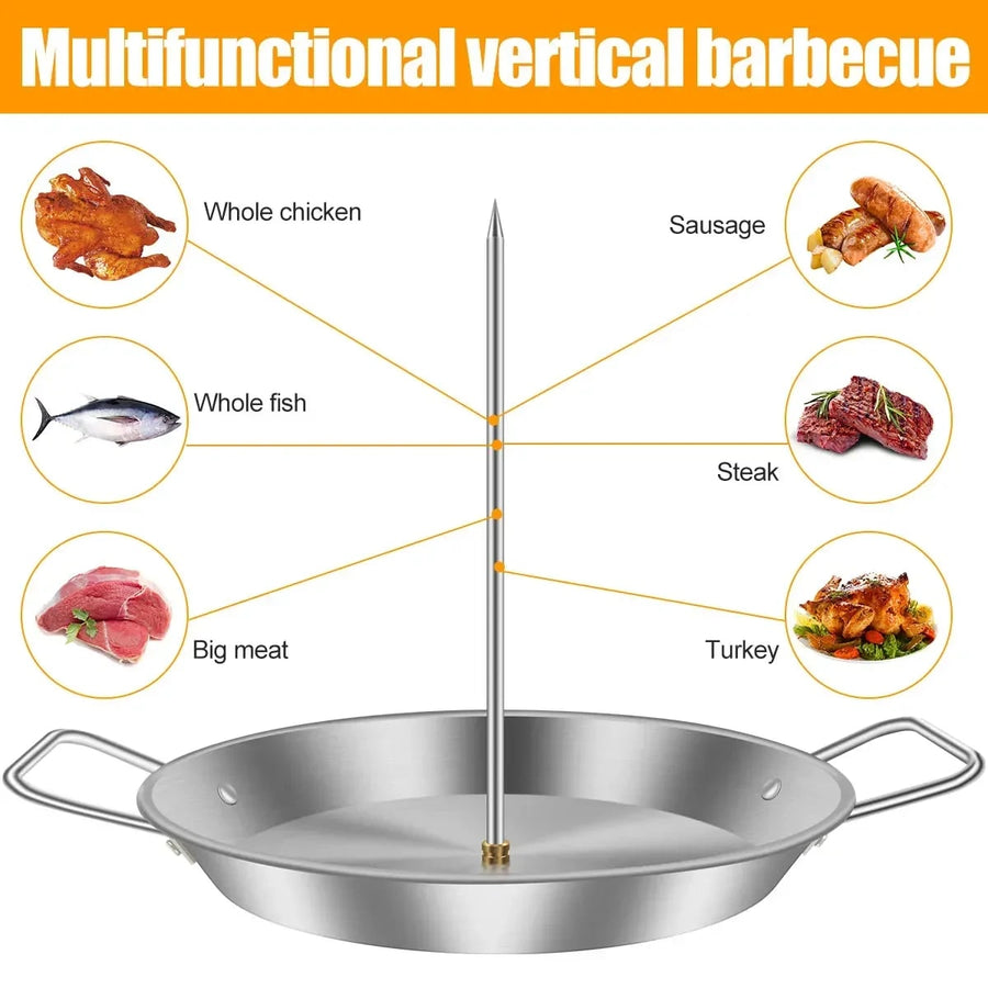 Stainless Steel Vertical BBQ Meat Skewer Grill Rack with 3 Replacement Spikes, 8/10/12in