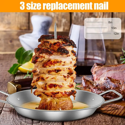 Stainless Steel Vertical BBQ Meat Skewer Grill Rack with 3 Replacement Spikes, 8/10/12in