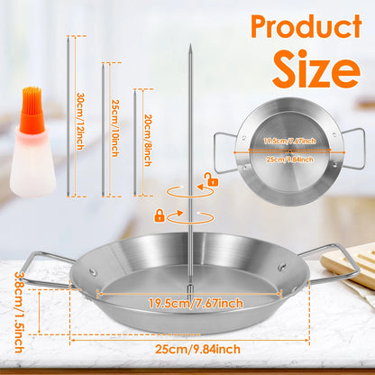 Stainless Steel Vertical BBQ Meat Skewer Grill Rack with 3 Replacement Spikes, 8/10/12in - Style C