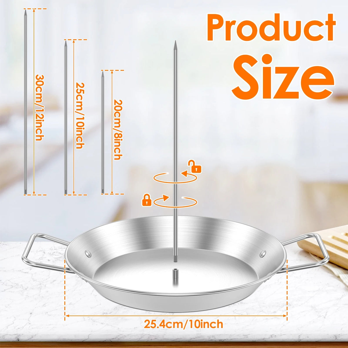 Stainless Steel Vertical BBQ Meat Skewer Grill Rack with 3 Replacement Spikes, 8/10/12in - Style B