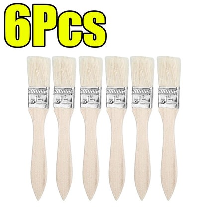 Bristle Paint Brushes with Wooden Handles, 25mm, 175mm, Multiple Pack Sizes - 6Pcs