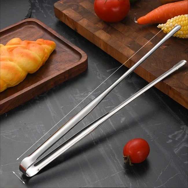 Stainless Steel Barbecue Tongs with Serrated Gripping Tips, S or L - L