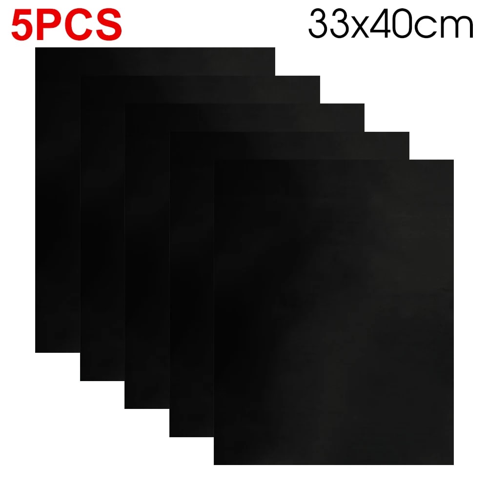 Reusable Non-Stick BBQ Grill Mat, Teflon, Black, 33 x 40cm or 50 x 40cm - 5PCS 33x40cm