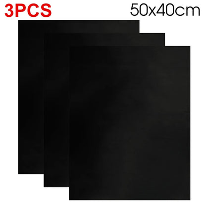 Reusable Non-Stick BBQ Grill Mat, Teflon, Black, 33 x 40cm or 50 x 40cm - 3PCS 50x40cm