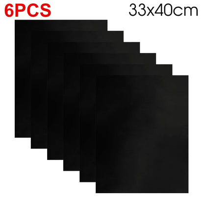 Reusable Non-Stick BBQ Grill Mat, Teflon, Black, 33 x 40cm or 50 x 40cm - 6PCS 33x40cm