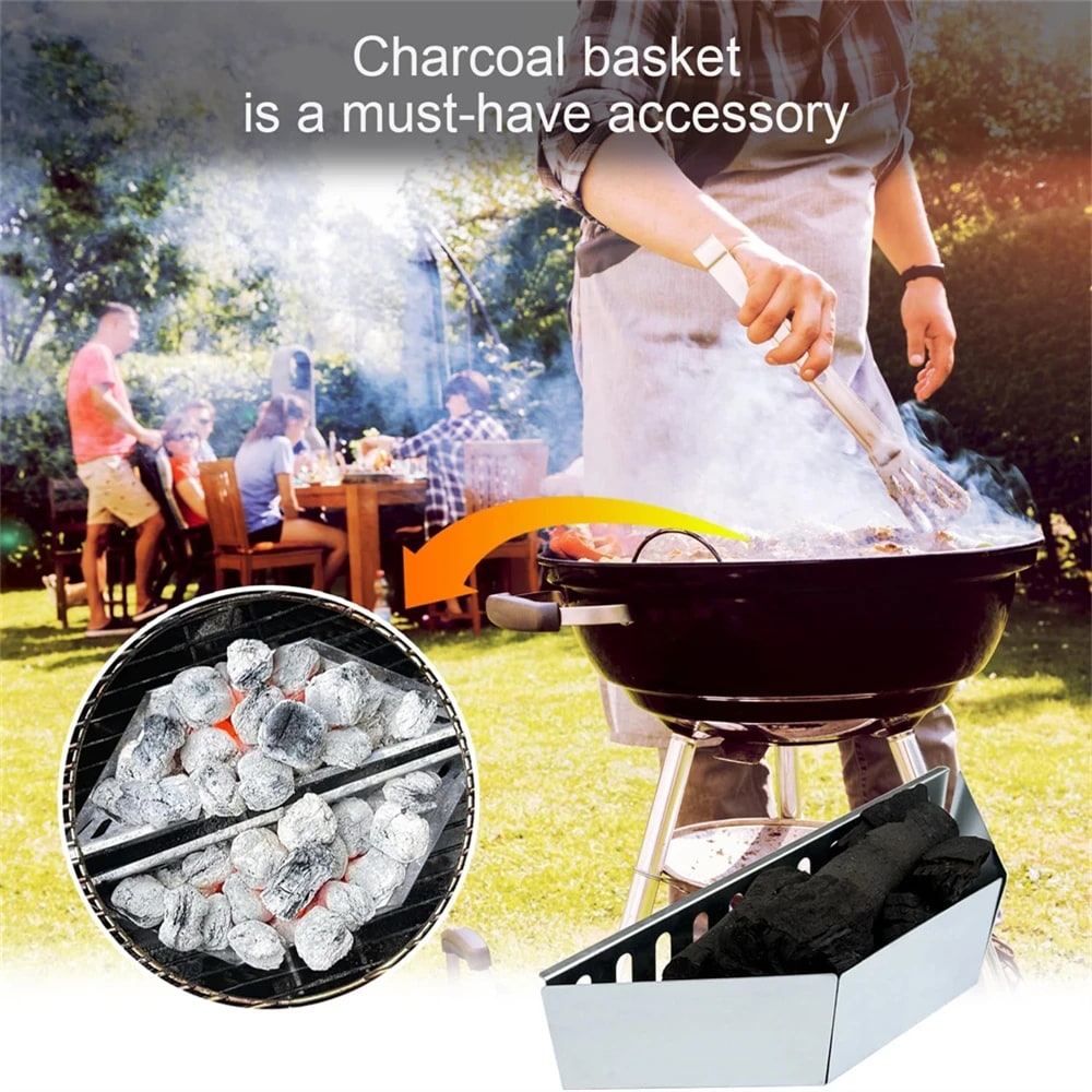 Metal Charcoal Baskets for BBQ Grill, 2 Pack, 38.5cm Silver Holders