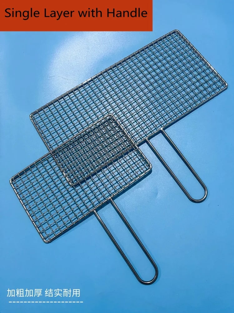 304 Stainless Steel BBQ Mesh Grill Basket with 16cm Handle, Multiple Sizes
