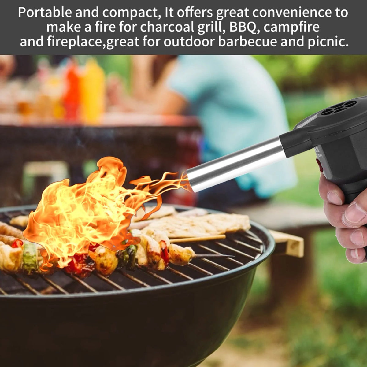 Qiilu Portable BBQ Air Blower Fan, Black, 1 x D Battery