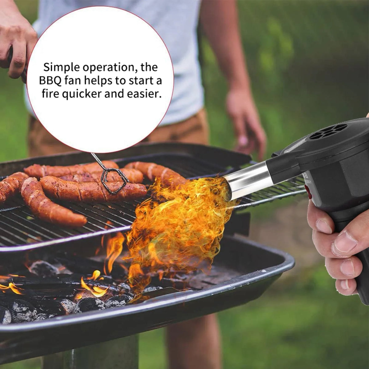 Qiilu Portable BBQ Air Blower Fan, Black, 1 x D Battery
