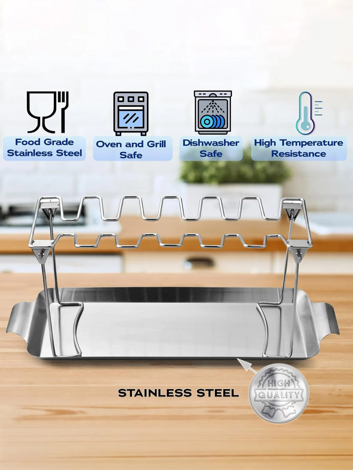 14-Slot Stainless Steel Chicken Leg Rack with Drip Tray for Grill or Smoker