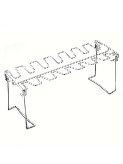 14-Slot Stainless Steel Chicken Leg Rack with Drip Tray for Grill or Smoker - Chicken Leg Rack