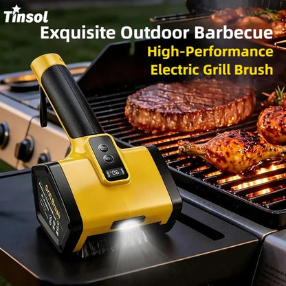 TINSOL Electric BBQ Grill Cleaning Brush with 2 Speeds, LED Light and Stainless Steel Roller