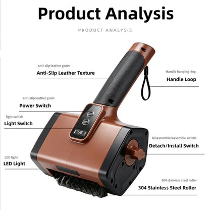 TINSOL Electric BBQ Grill Cleaning Brush with 2 Speeds, LED Light and Stainless Steel Roller