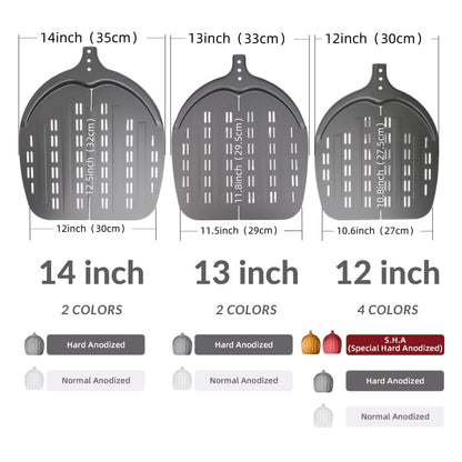 Aluminium Pizza Peel with Long Handle, Perforated Turner, 7, 12, 13 or 14 Inch