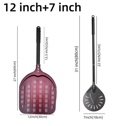 Aluminium Pizza Peel with Long Handle, Perforated Turner, 7, 12, 13 or 14 Inch - red 7 12 inch set1