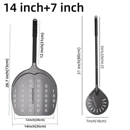 Aluminium Pizza Peel with Long Handle, Perforated Turner, 7, 12, 13 or 14 Inch - dark 7 14 inch set