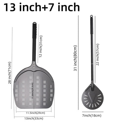Aluminium Pizza Peel with Long Handle, Perforated Turner, 7, 12, 13 or 14 Inch - dark 7 13 inch set