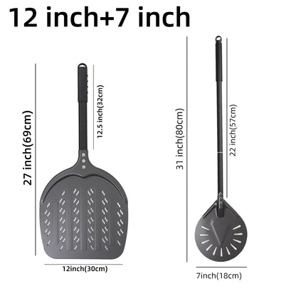 Aluminium Pizza Peel with Long Handle, Perforated Turner, 7, 12, 13 or 14 Inch - dark 7 12 inch set4