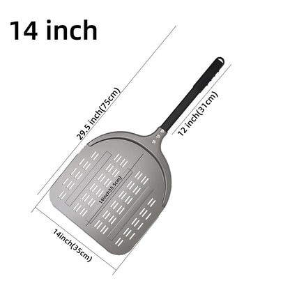 Aluminium Pizza Peel with Long Handle, Perforated Turner, 7, 12, 13 or 14 Inch - D 14 inch 75cm new