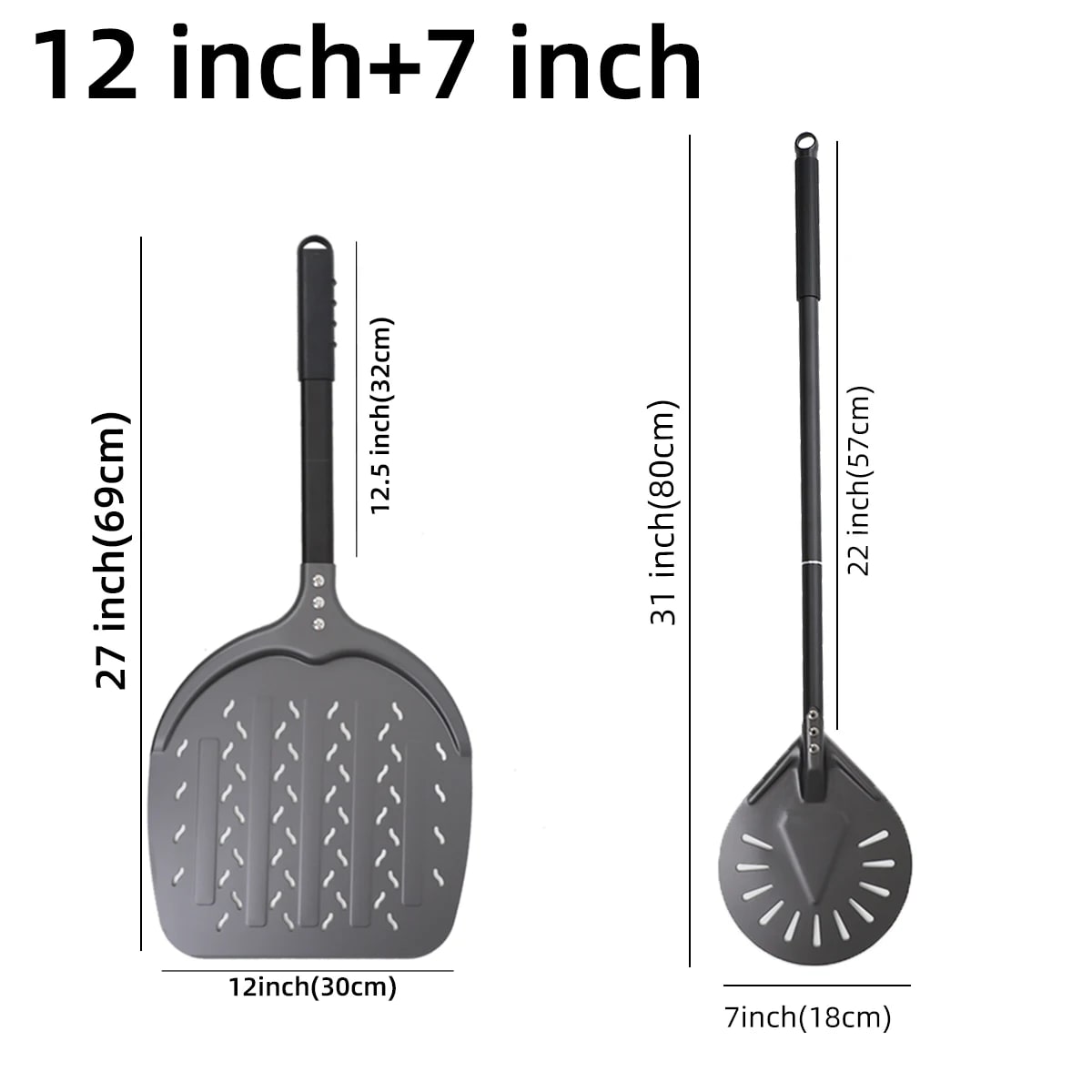 Aluminium Pizza Peel with Long Handle, Perforated Turner, 7, 12, 13 or 14 Inch - dark 7 12 inch set3