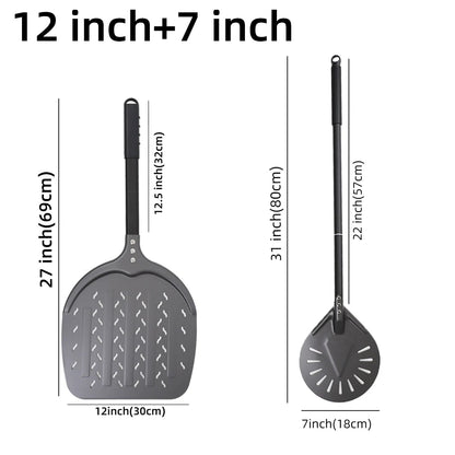 Aluminium Pizza Peel with Long Handle, Perforated Turner, 7, 12, 13 or 14 Inch - dark 7 12 inch set3