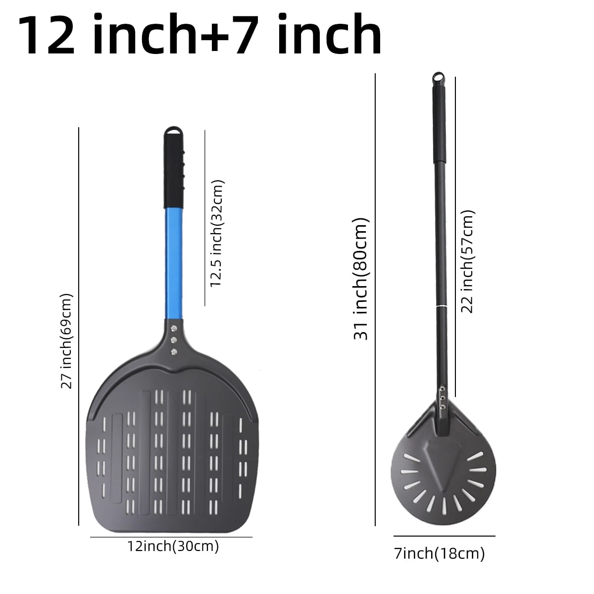 Aluminium Pizza Peel with Long Handle, Perforated Turner, 7, 12, 13 or 14 Inch - dark 7 12 inch set2