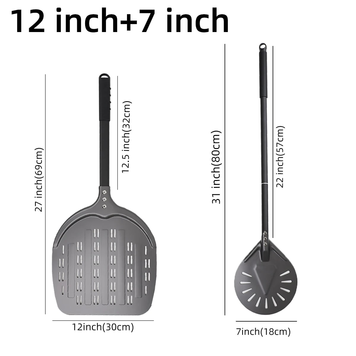 Aluminium Pizza Peel with Long Handle, Perforated Turner, 7, 12, 13 or 14 Inch - dark 7 12 inch set1