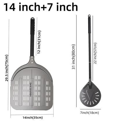 Aluminium Pizza Peel with Long Handle, Perforated Turner, 7, 12, 13 or 14 Inch - dark 7 14 inch set 2