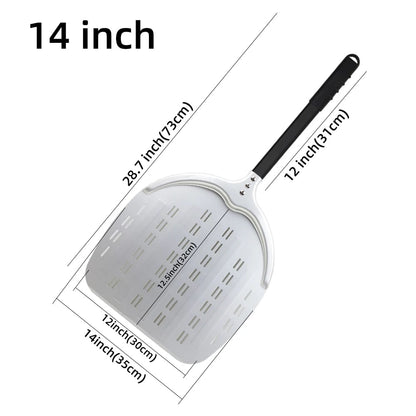 Aluminium Pizza Peel with Long Handle, Perforated Turner, 7, 12, 13 or 14 Inch - silver 14 inch 73cm