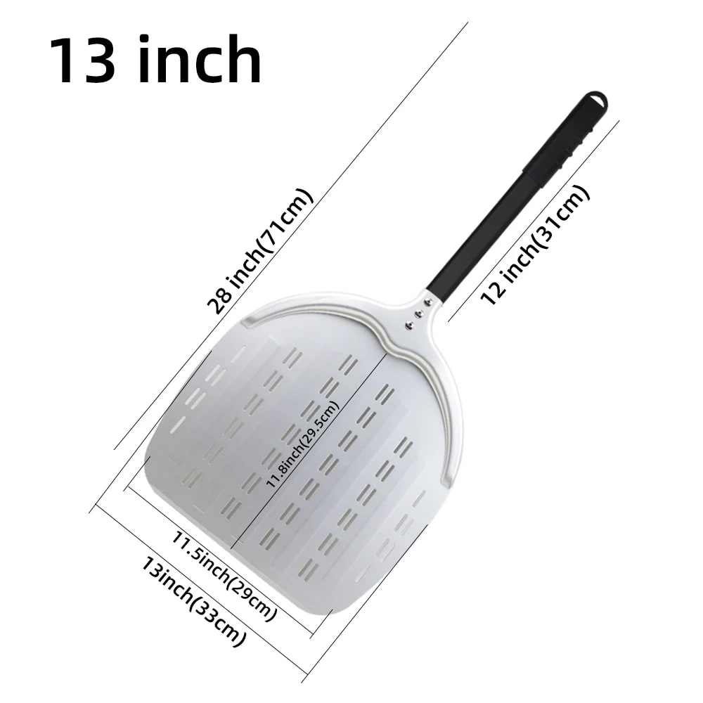 Aluminium Pizza Peel with Long Handle, Perforated Turner, 7, 12, 13 or 14 Inch - silver 13 inch 71cm