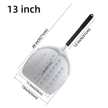 Aluminium Pizza Peel with Long Handle, Perforated Turner, 7, 12, 13 or 14 Inch - silver 13 inch 71cm