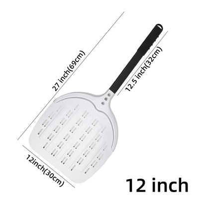 Aluminium Pizza Peel with Long Handle, Perforated Turner, 7, 12, 13 or 14 Inch - silver 12 inch 69cm