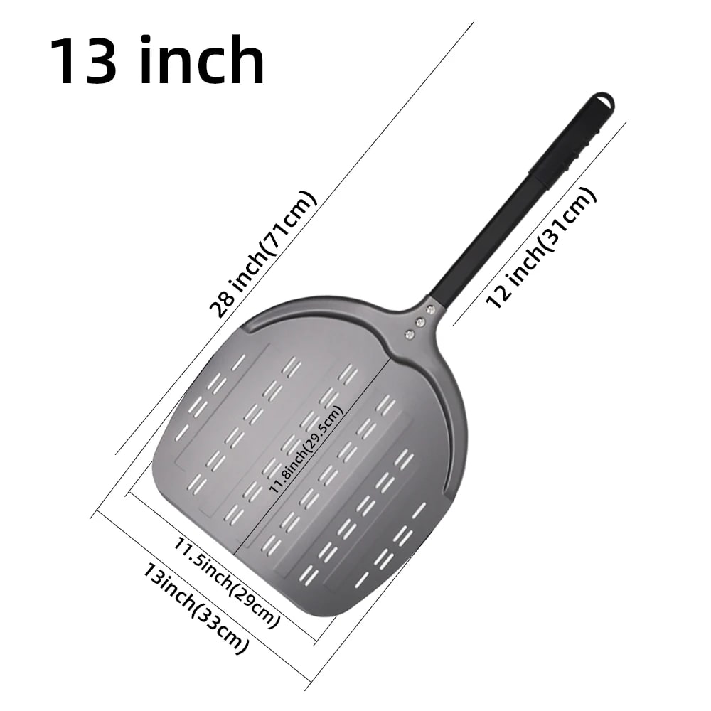 Aluminium Pizza Peel with Long Handle, Perforated Turner, 7, 12, 13 or 14 Inch - dark 13 inch 71cm