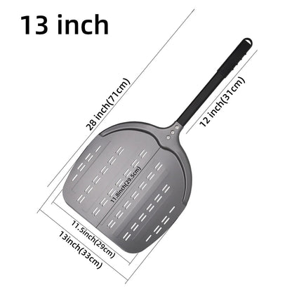 Aluminium Pizza Peel with Long Handle, Perforated Turner, 7, 12, 13 or 14 Inch - dark 13 inch 71cm