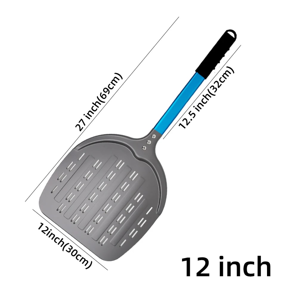 Aluminium Pizza Peel with Long Handle, Perforated Turner, 7, 12, 13 or 14 Inch - 12 inch 69cm blue