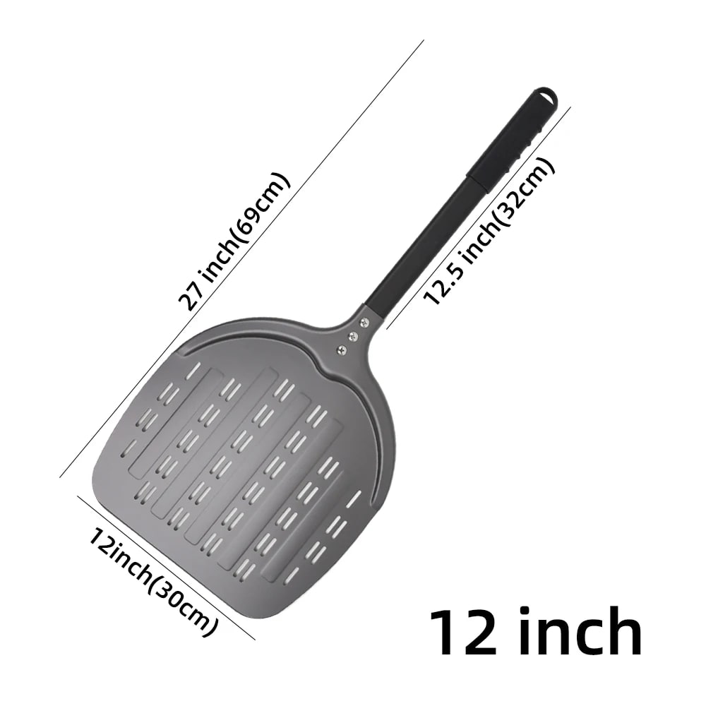 Aluminium Pizza Peel with Long Handle, Perforated Turner, 7, 12, 13 or 14 Inch - dark 12 inch 69cm